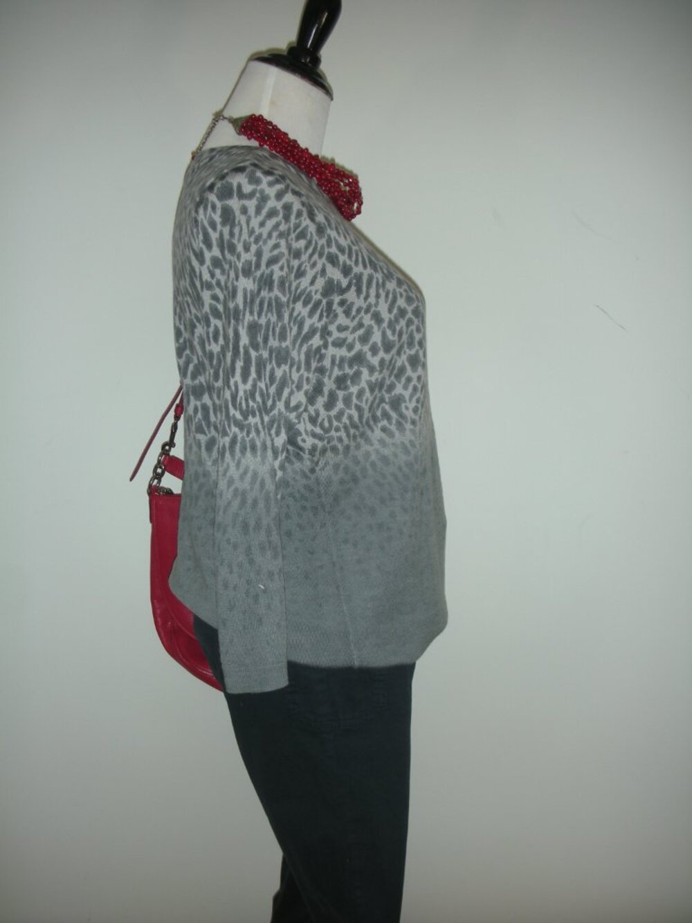 Talbots Pure Merino Wool Gray Ombre Leopard Sweater XL Quiet Luxury Animal Print - Picture 3 of 6